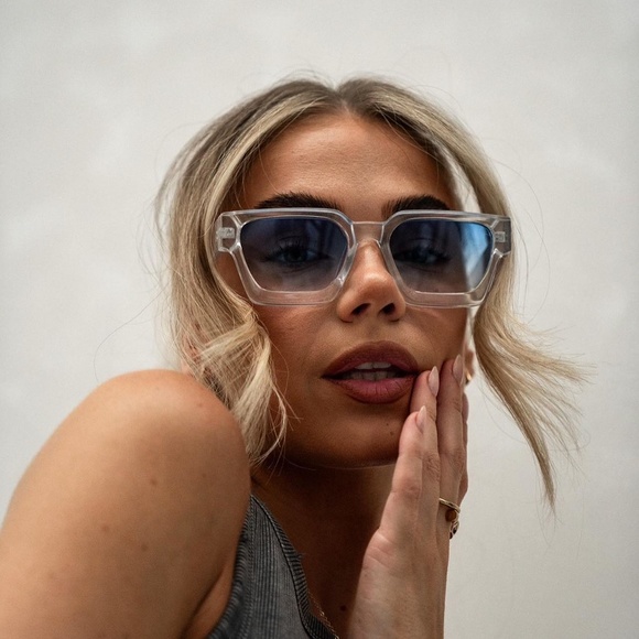 Clear Frame Baby Blue Lens Rave Men Women Y2k Square Shades Sunglasses - Picture 4 of 5